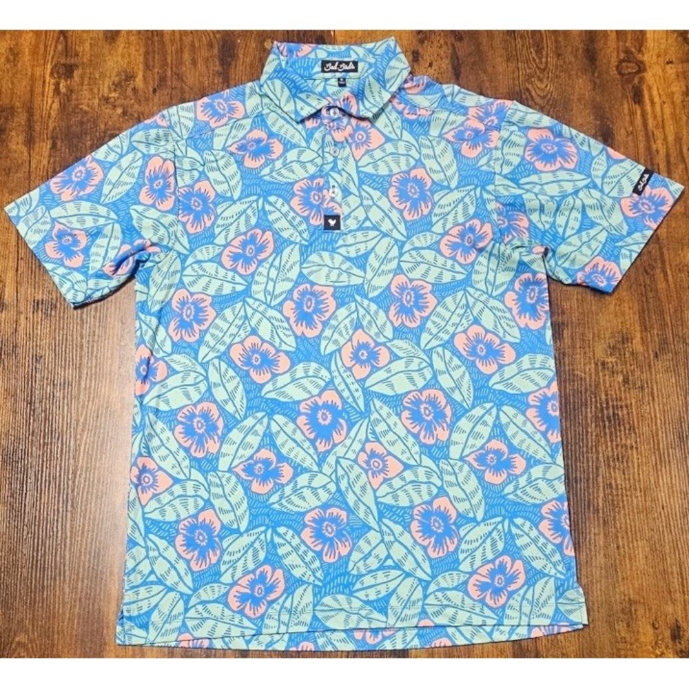 Bad Birdie Marco Brolo Polo Floral Pattern Short Sleeve Golf Shirt Men's Medium